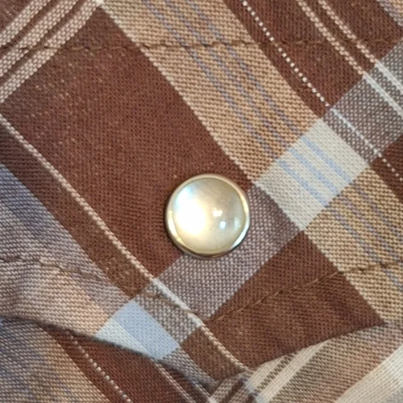 LeviStrauss & Company Brown Plaid Long Sleeve Shirt With Shimmery Gold Threading - Picture 4 of 14